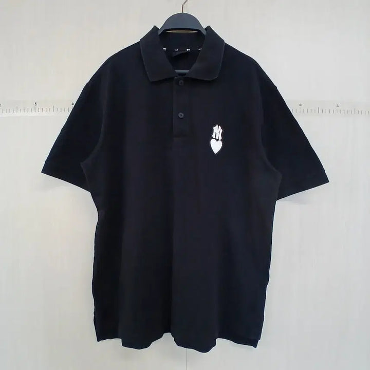 [BUNJANG] MLB Heart NY Black Short Sleeve Polo T-Shirt / MLB 하트 NY 블랙 반팔 카라티