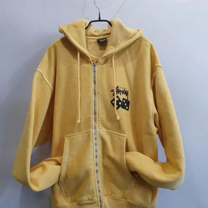 [SOLD OUT] 스투시 헤비코튼 옐로우 다이스 후드집업 L