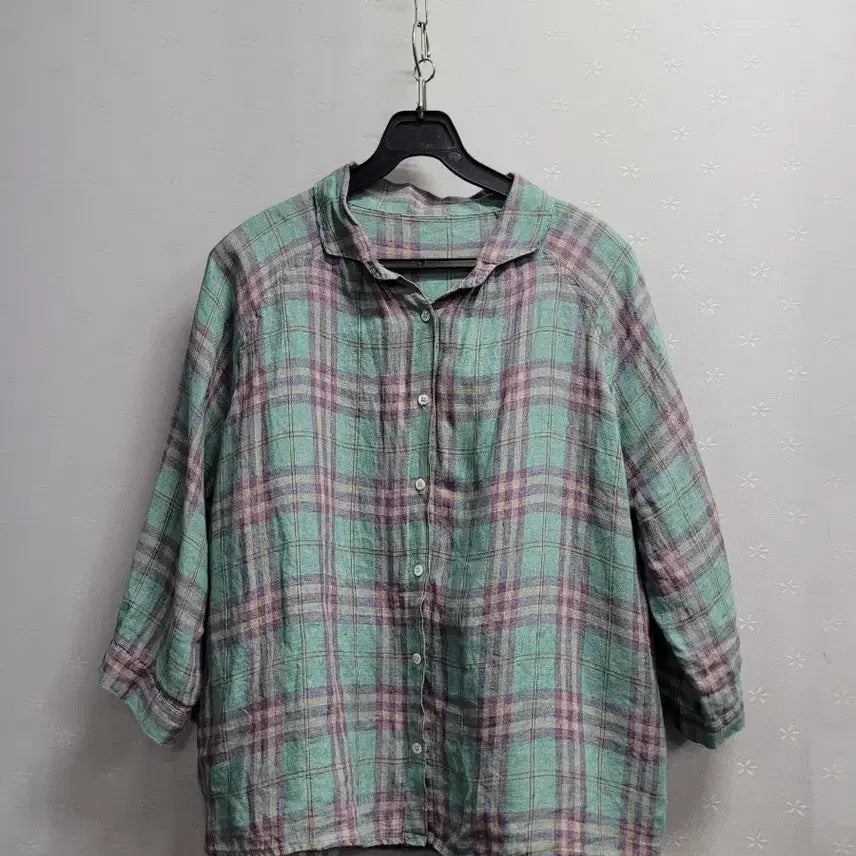 [BUNJANG] Checkered Flannel Shirt Green/Purple / 프리)체크 남방 셔츠 그린/보라