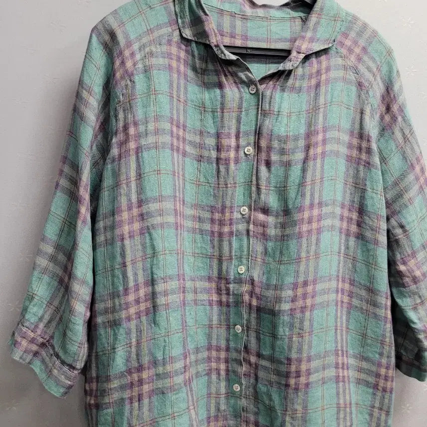 [BUNJANG] Checkered Flannel Shirt Green/Purple / 프리)체크 남방 셔츠 그린/보라