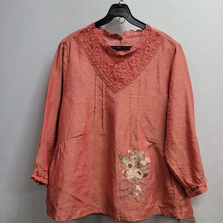 [BUNJANG] Lace Panel Floral Print Blouse / 77)레이스배색  꽃무늬 마블라우스