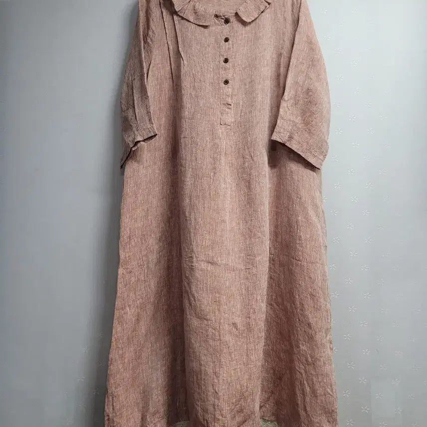 [BUNJANG] Linen Lace Long Dress with Frill Collar / 77)린넨 레이스 롱 원피스 프릴 카라
