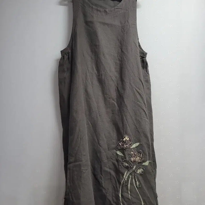 [BUNJANG] Floral Embroidered Lace Trim Long Dress / 77)레이스배색 꽃 자수 롱 원피스