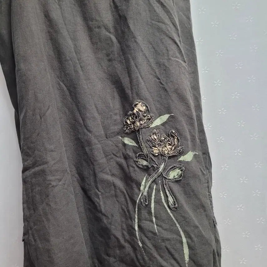 [BUNJANG] Floral Embroidered Lace Trim Long Dress / 77)레이스배색 꽃 자수 롱 원피스