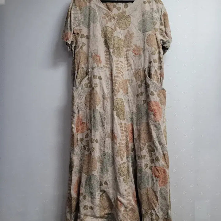 [BUNJANG] Linen Flower Pattern Short Sleeve Long Dress / 77)플라워 패턴 린넨 원피스 반팔