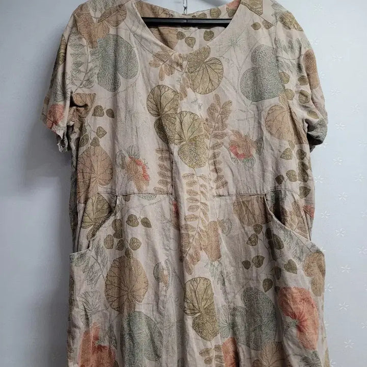 [BUNJANG] Linen Flower Pattern Short Sleeve Long Dress / 77)플라워 패턴 린넨 원피스 반팔