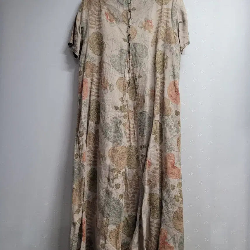 [BUNJANG] Linen Flower Pattern Short Sleeve Long Dress / 77)플라워 패턴 린넨 원피스 반팔