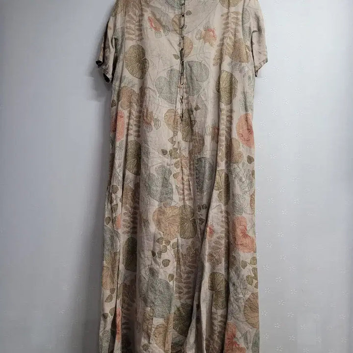 [BUNJANG] Linen Flower Pattern Short Sleeve Long Dress / 77)플라워 패턴 린넨 원피스 반팔