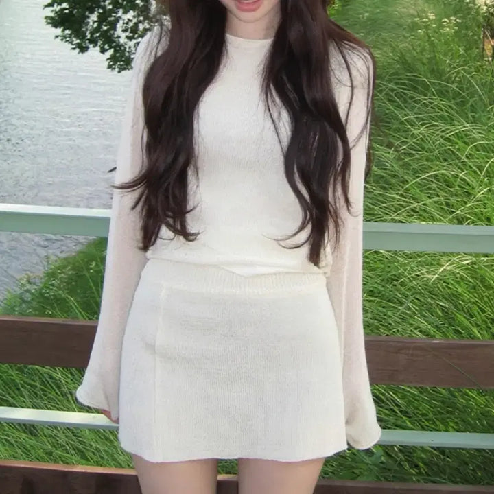 [BUNJANG] Minimal Knit Skirt Set-up / 새상품)미니멀 니트 스커트 셋업