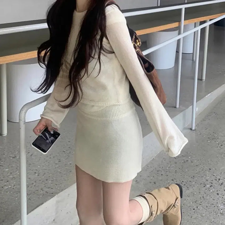[BUNJANG] Minimal Knit Skirt Set-up / 새상품)미니멀 니트 스커트 셋업