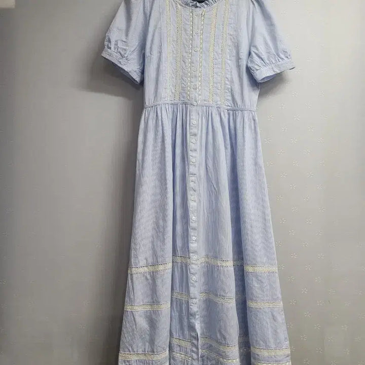 [BUNJANG] Satin Lace Stripe Long Dress / 66)샤틴 레이스 스트라이프 롱 원피스