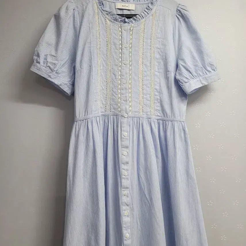 [BUNJANG] Satin Lace Stripe Long Dress / 66)샤틴 레이스 스트라이프 롱 원피스