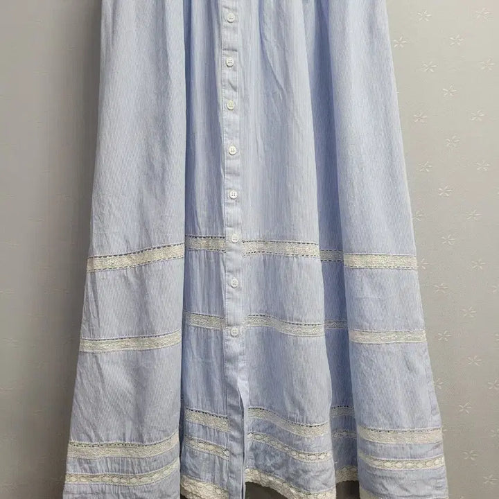 [BUNJANG] Satin Lace Stripe Long Dress / 66)샤틴 레이스 스트라이프 롱 원피스