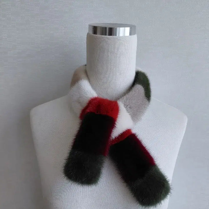 [BUNJANG] Mink Fur Scarf with Color Blocking / 천연 밍크배색  끼움 목도리