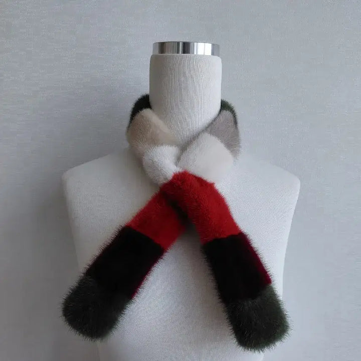 [BUNJANG] Mink Fur Scarf with Color Blocking / 천연 밍크배색  끼움 목도리