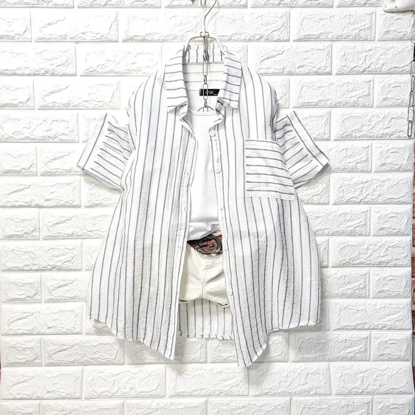 [BUNJANG] Striped Short-Sleeve Shirt / 스트라이프  남방