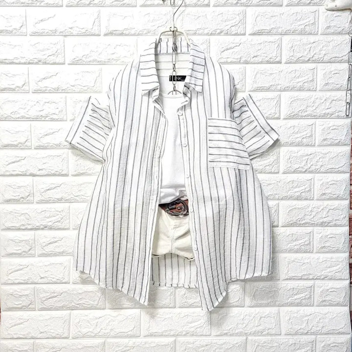 [BUNJANG] Striped Short-Sleeve Shirt / 스트라이프  남방