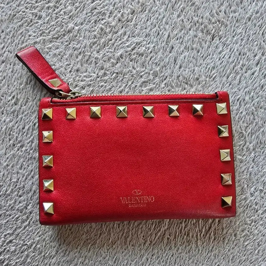 [BUNJANG] Valentino Rockstud Cardholder Red Leather / 발렌티노 락스터드 카드지갑 레드