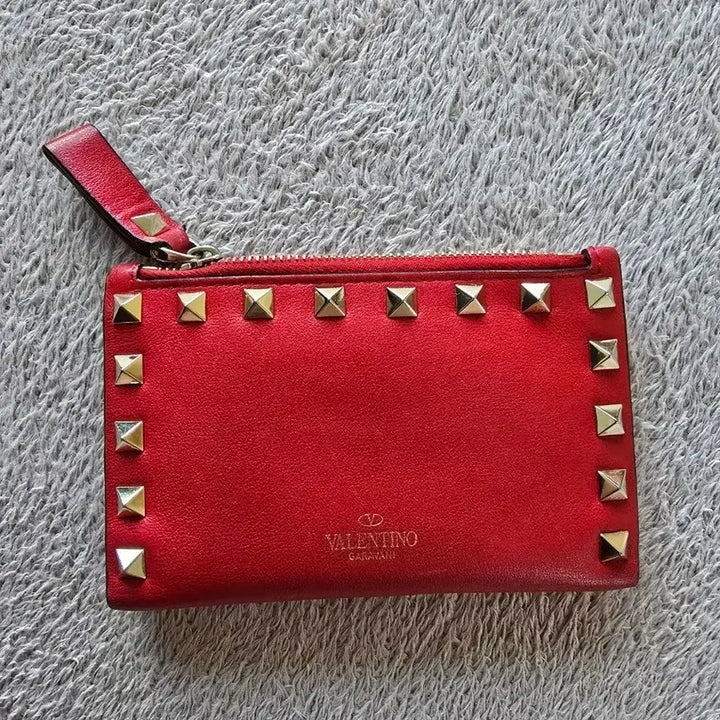 [BUNJANG] Valentino Rockstud Cardholder Red Leather / 발렌티노 락스터드 카드지갑 레드