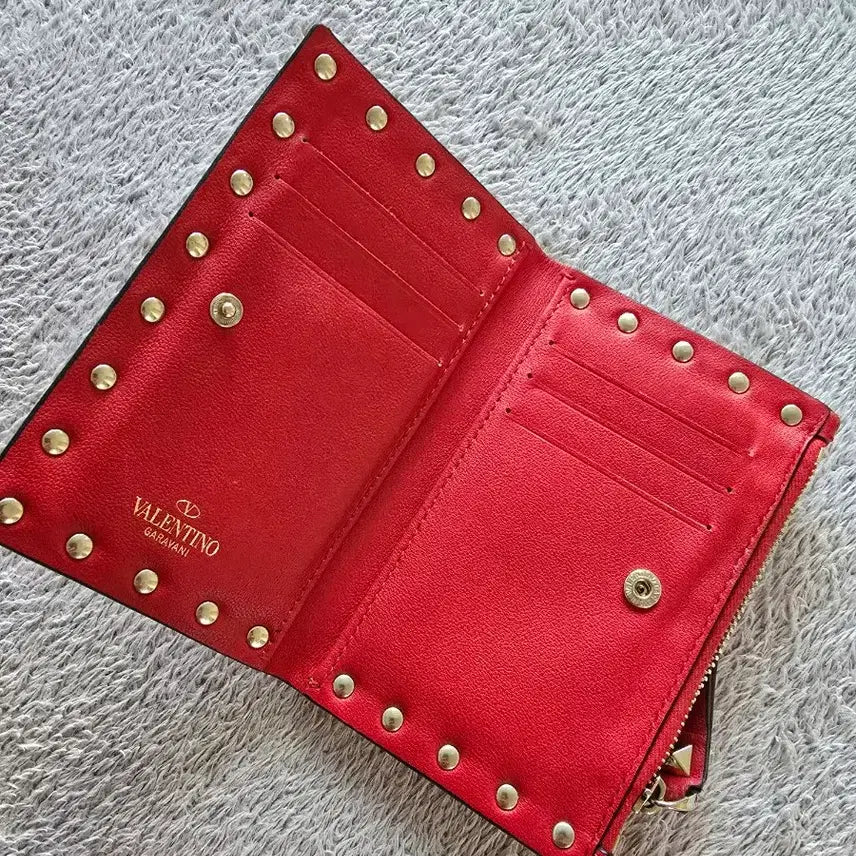[BUNJANG] Valentino Rockstud Cardholder Red Leather / 발렌티노 락스터드 카드지갑 레드