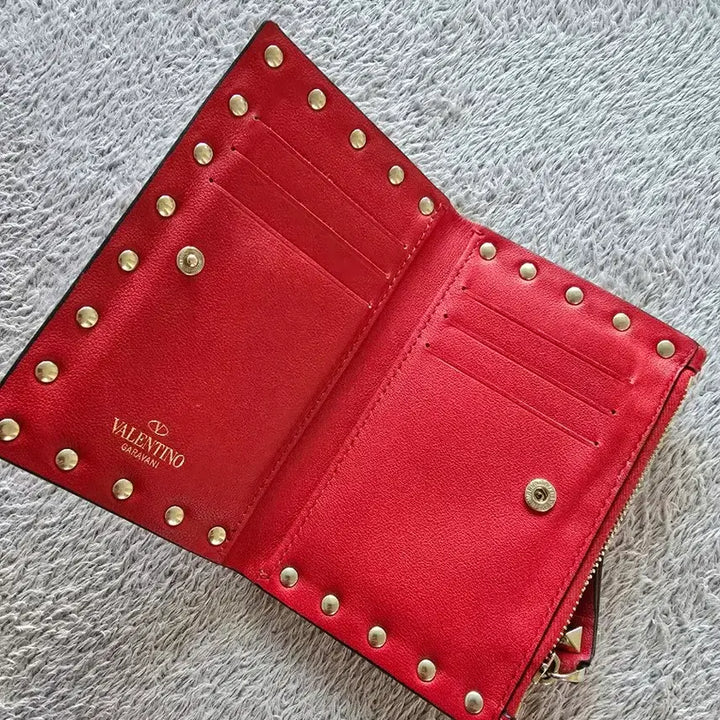 [BUNJANG] Valentino Rockstud Cardholder Red Leather / 발렌티노 락스터드 카드지갑 레드