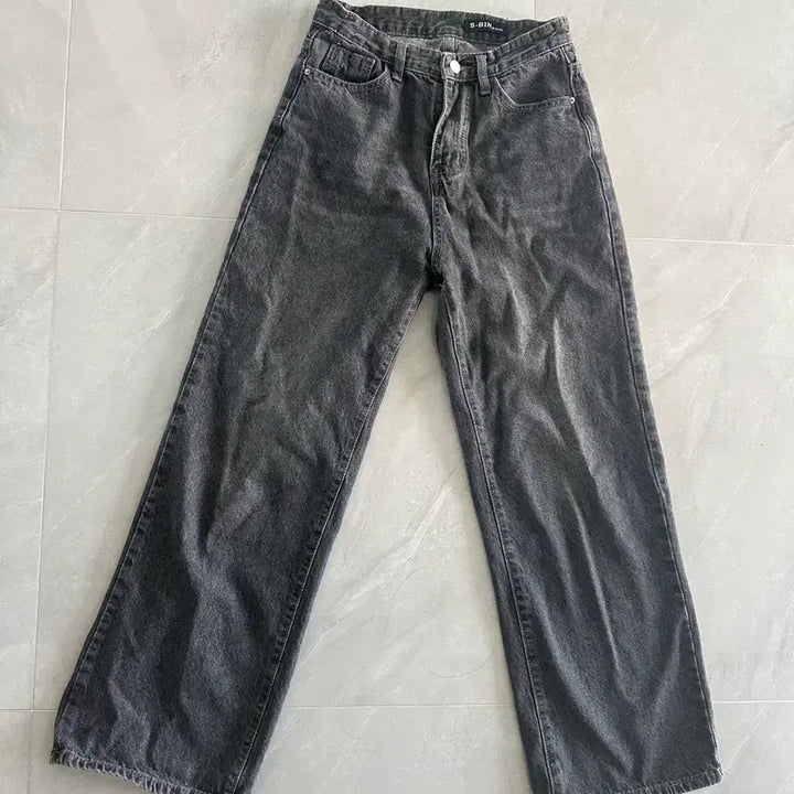 [BUNJANG] S-BIN Washing Black Denim Pants Wide Leg Fit Medium / S-BIN 워싱 블랙 데님 팬츠