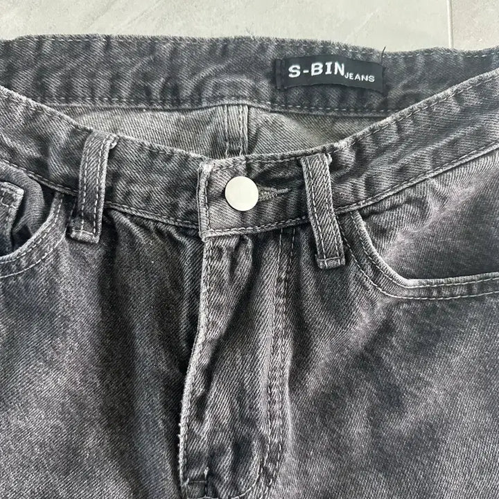 [BUNJANG] S-BIN Washing Black Denim Pants Wide Leg Fit Medium / S-BIN 워싱 블랙 데님 팬츠