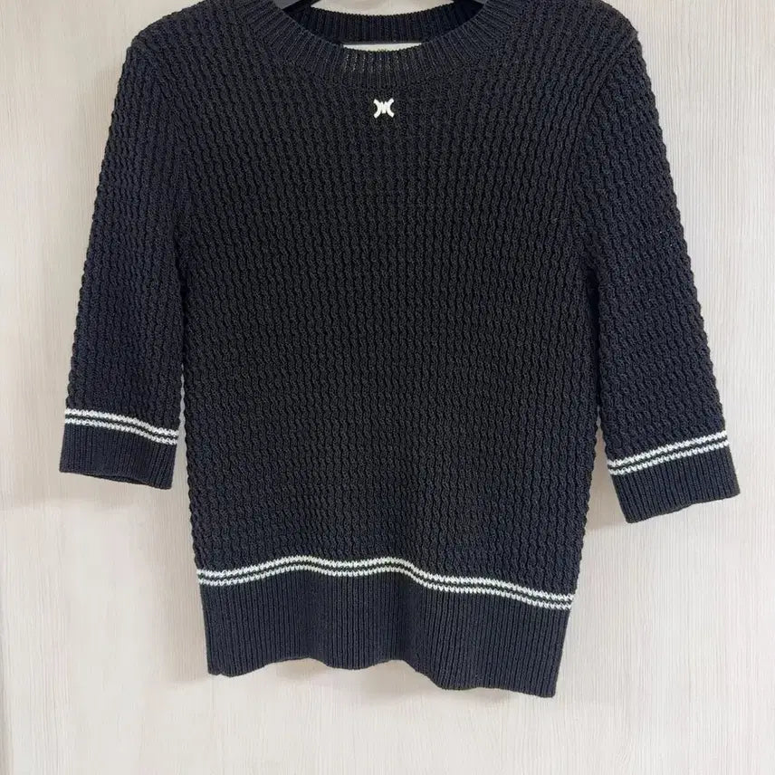 [BUNJANG] Mojo.S.Fine Color-Block Mesh Slim Ribbed Pullover Knit / 모조에스핀 배색라인 메쉬 슬림 골지 풀오버 5부 니트
