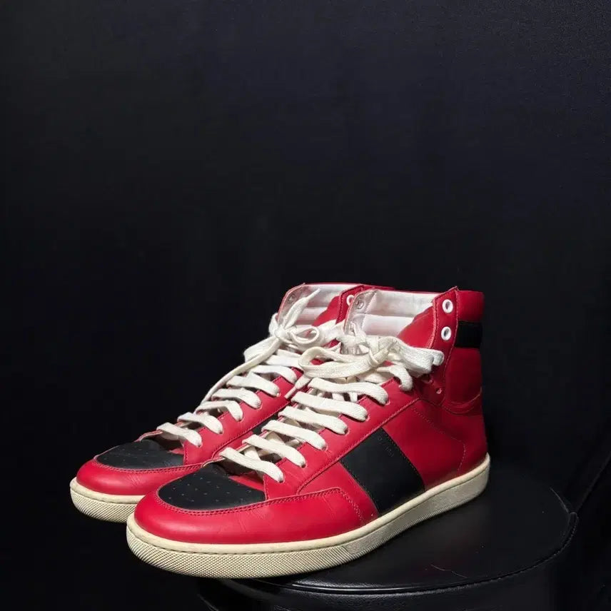 [BUNJANG] Saint Laurent Red Black High-Top Sneakers / 생로랑 레드 블랙 하이탑 스니커즈