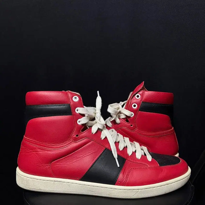 [BUNJANG] Saint Laurent Red Black High-Top Sneakers / 생로랑 레드 블랙 하이탑 스니커즈