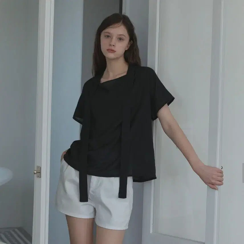 [BUNJANG] House of Pond Tie Drape Short Sleeve Blouse / [새상품] 하우스오브폰드 타이 드레이프 반팔 블라우스(정가6.4)
