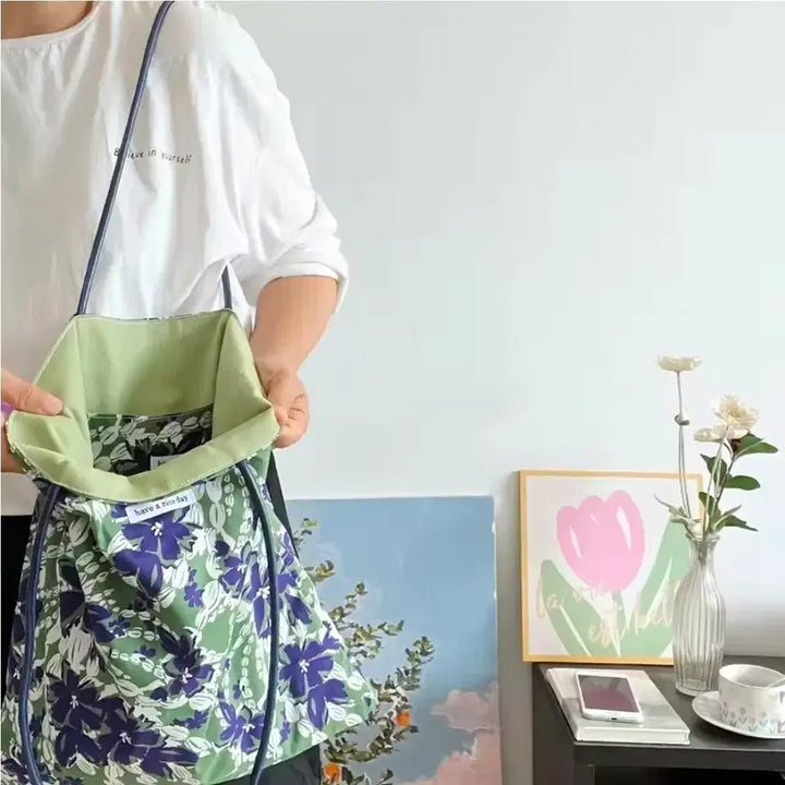 [BUNJANG] Floria Reversible Shoulder Eco Bag / 플라워 패턴 숄더 에코백