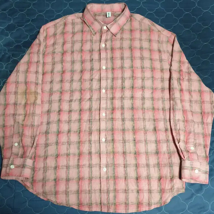 [BUNJANG] 2S1 Studio Linen Wrinkle Texture Checkered Shirt Pink (Free Size) / (빈티지) 2S1스튜디오 ss시즌 린넨 링클 텍스처 체크셔츠 핑크 (F)