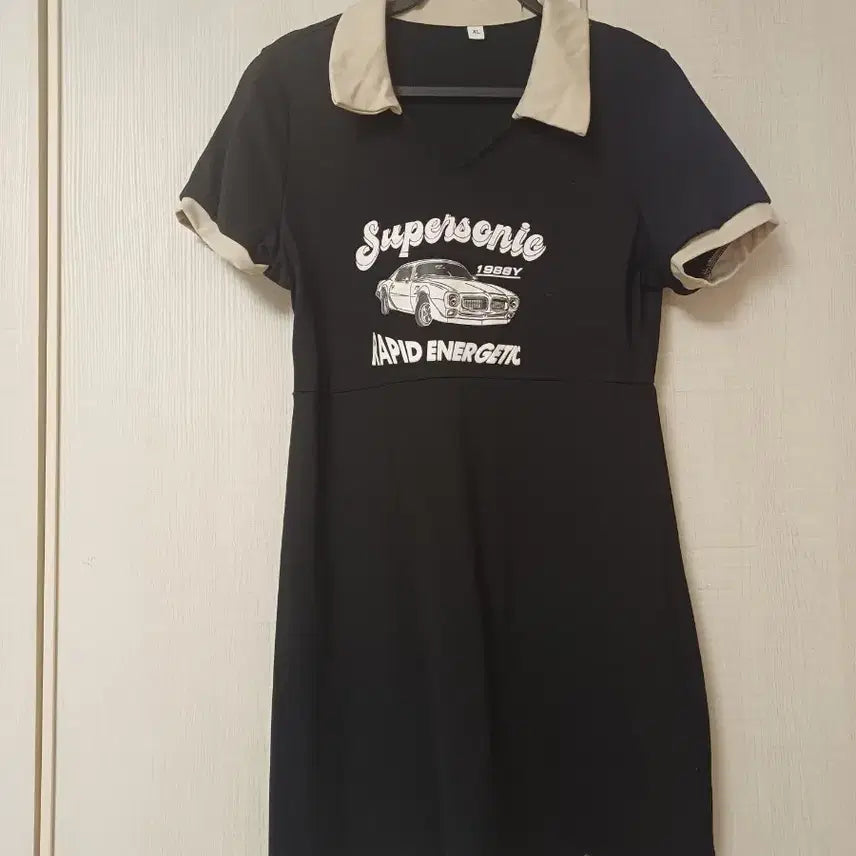 [BUNJANG] Black Collared Printed Dress XL / 2회착용 블랙 카라넥 프린팅  원피스 XL