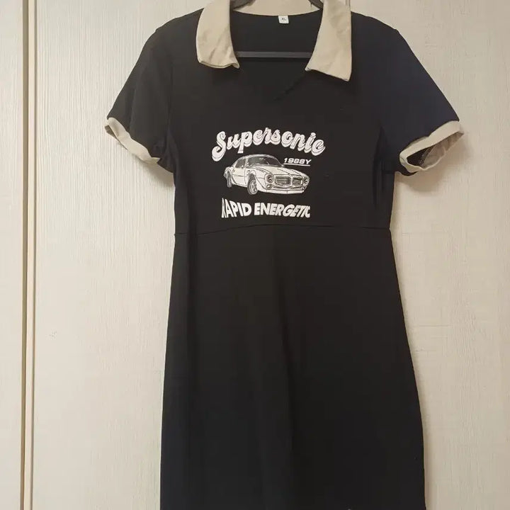[BUNJANG] Black Collared Printed Dress XL / 2회착용 블랙 카라넥 프린팅  원피스 XL
