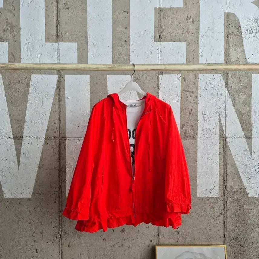 [BUNJANG] Cresong String Frill Hooded Jacket Red / 크레송 스트링프릴 후드자켓