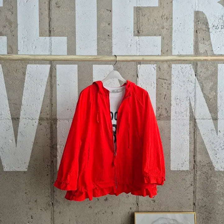 [BUNJANG] Cresong String Frill Hooded Jacket Red / 크레송 스트링프릴 후드자켓