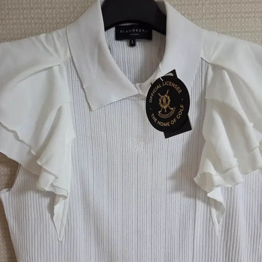 [BUNJANG] Saint Andrew White Frill Short Sleeve Knit L / 세인트앤드류 화이트 프릴 반팔 니트 L