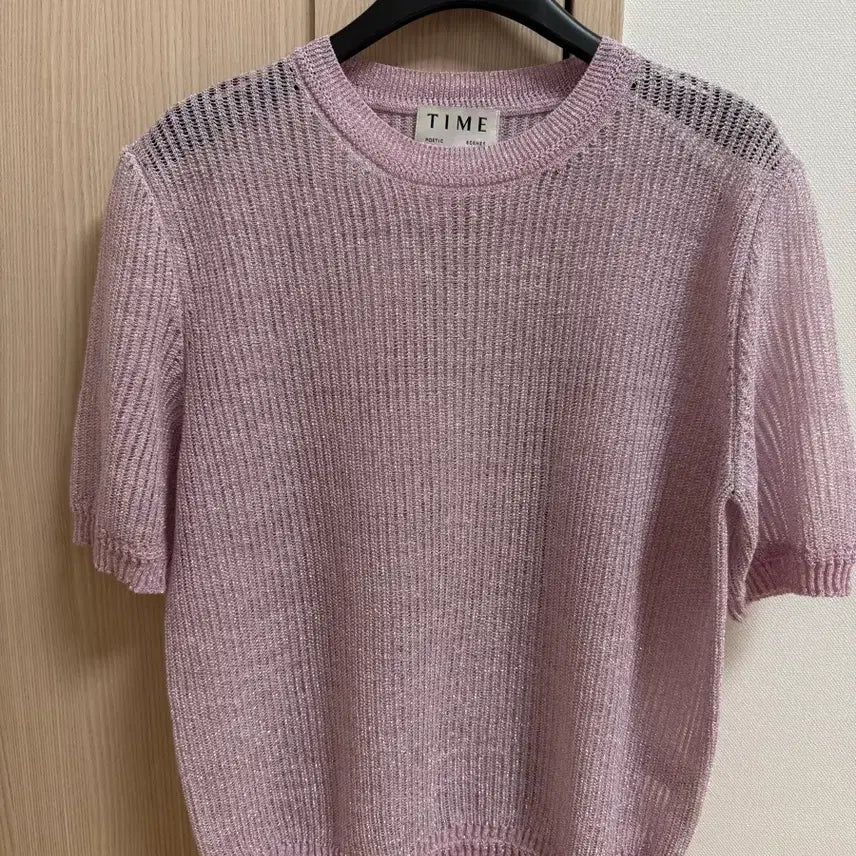 [BUNJANG] TIME Linen Blend Glitter Knit Top - Light Pink, Size 90 / TIME  타임 린넨 블렌드 니트 탑