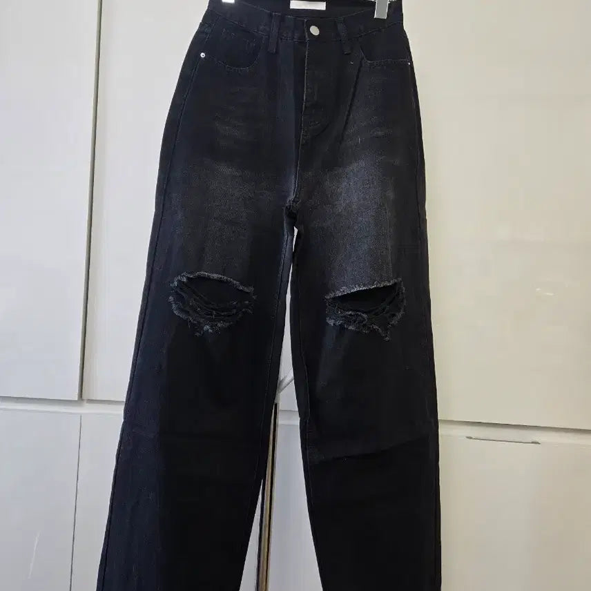 [BUNJANG] Black Damage Wide Denim Pants / 블랙 데미지 와이드 데님 팬츠