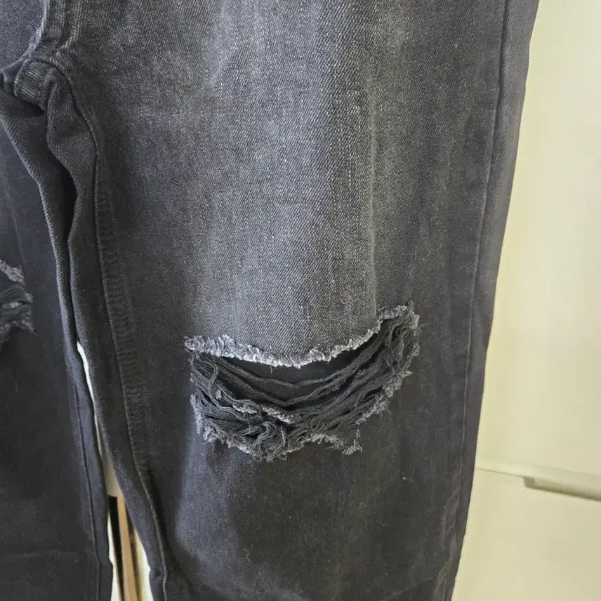 [BUNJANG] Black Damage Wide Denim Pants / 블랙 데미지 와이드 데님 팬츠