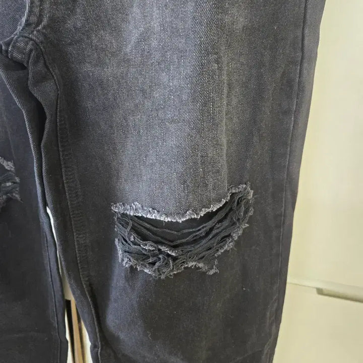 [BUNJANG] Black Damage Wide Denim Pants / 블랙 데미지 와이드 데님 팬츠