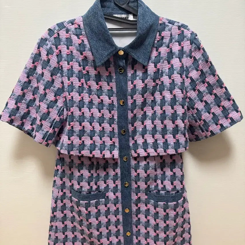 [BUNJANG] Sandro Check Tweed Jacket with Denim Panels / 산드로 체크 트위드 자켓 데님 배색