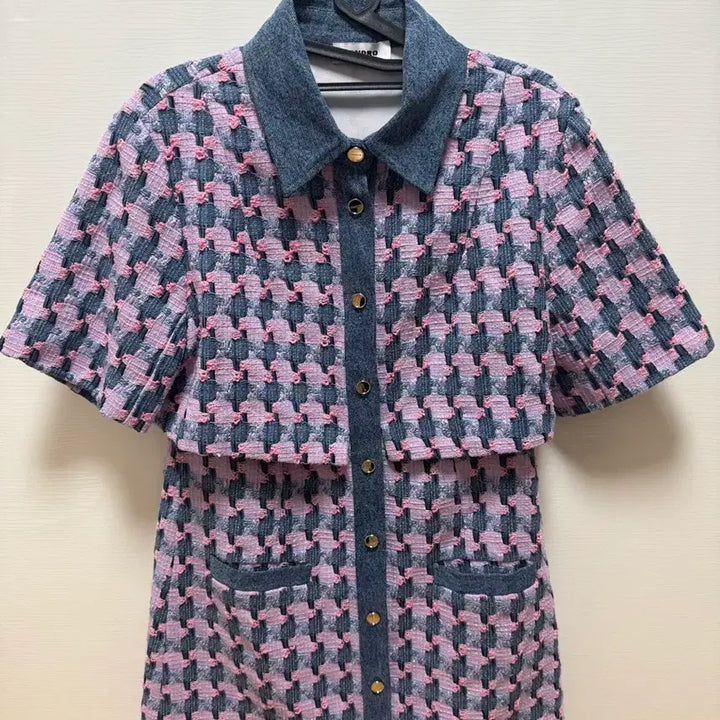 [BUNJANG] Sandro Check Tweed Jacket with Denim Panels / 산드로 체크 트위드 자켓 데님 배색