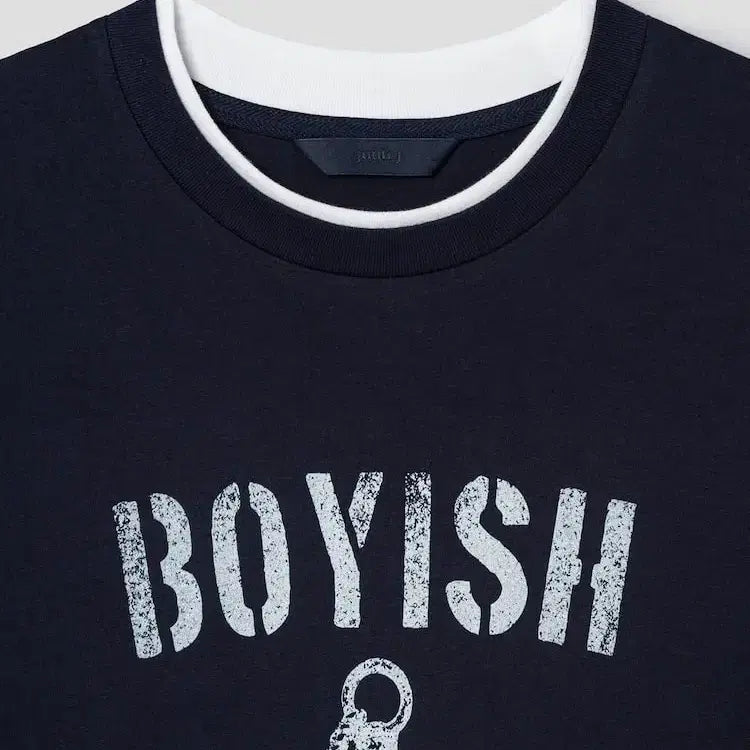 [BUNJANG] Joon/G Double Layered Marine Short-Sleeved T-Shirt / 준/지 더블 레이어드 마린 반팔 티셔츠