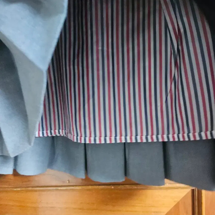 [BUNJANG] Gray Pleated Midi Skirt with White Stripe Detail / 회색 플리츠 스커트