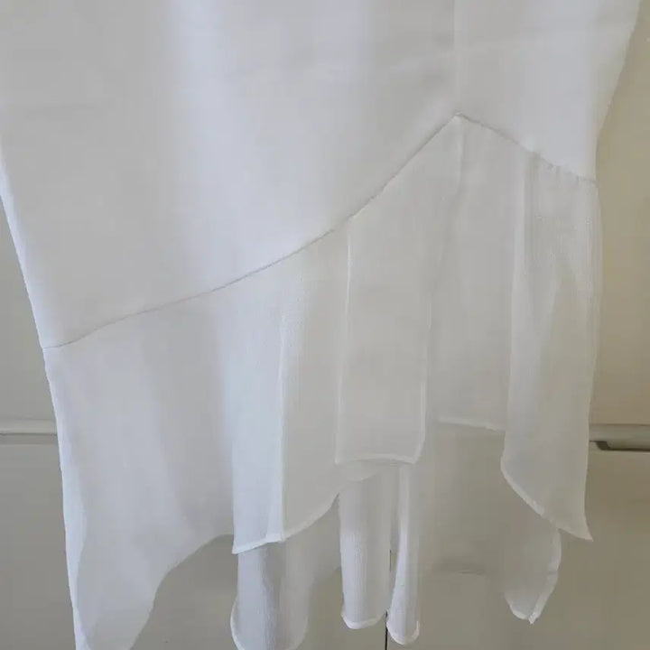 [BUNJANG] White Mermaid Skirt with Chiffon Ruffle Detail / 화이트 머메이드 스커트 쉬폰 프릴