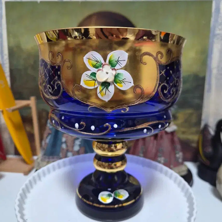 [BUNJANG] Bohemia Maruna Cobalt Blue Gilded Crystal Vase / 체코보헤미아 maruna 코발트블루 금장 크리스탈화병