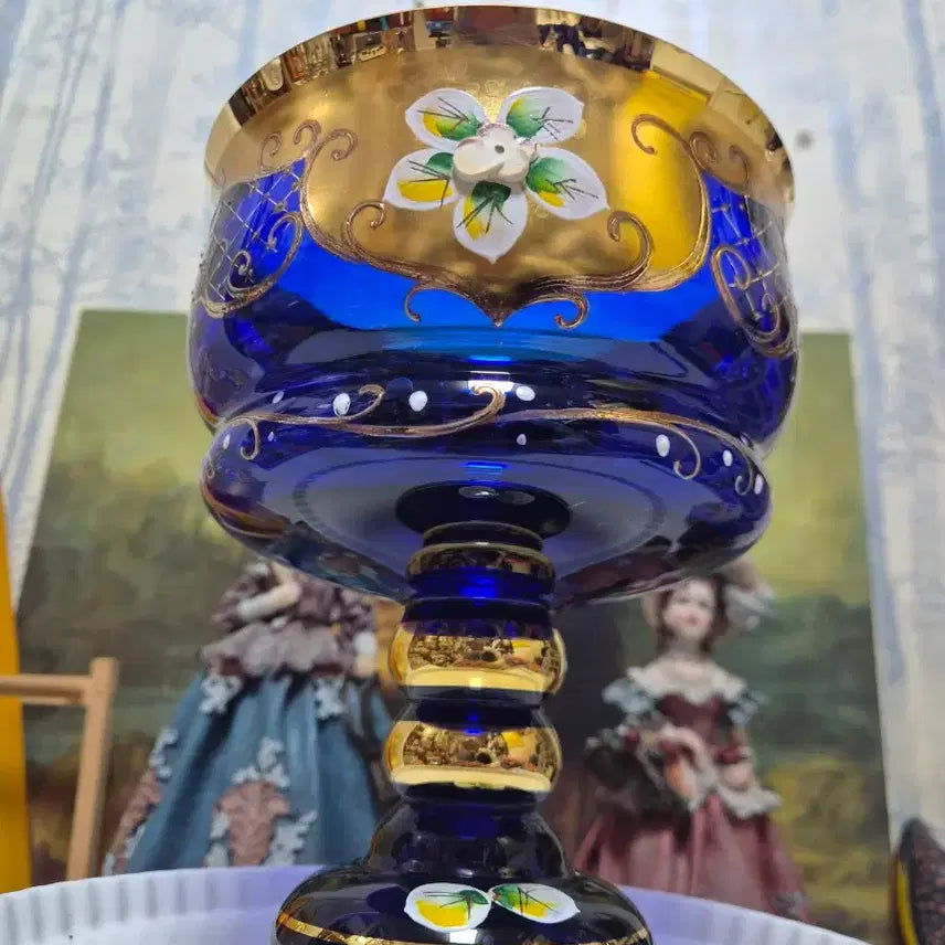 [BUNJANG] Bohemia Maruna Cobalt Blue Gilded Crystal Vase / 체코보헤미아 maruna 코발트블루 금장 크리스탈화병