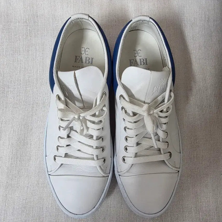 [BUNJANG] FABI White Blue Leather Sneakers Size 265 / FABI 화이트 블루 가죽 스니커즈 265